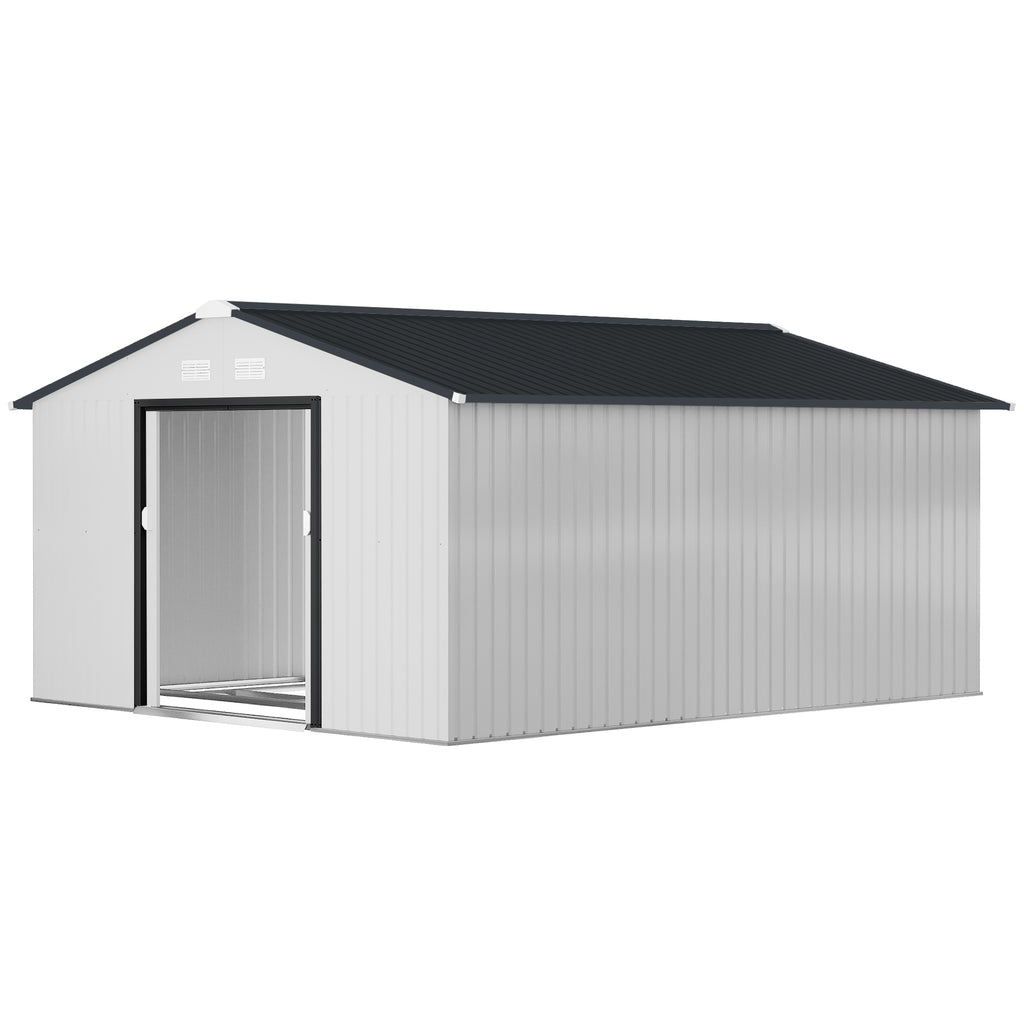 11' x 13'Garden Storage Shed w/ Foundation Kit Metal Tool Storage House w/ Double Doors Yellow