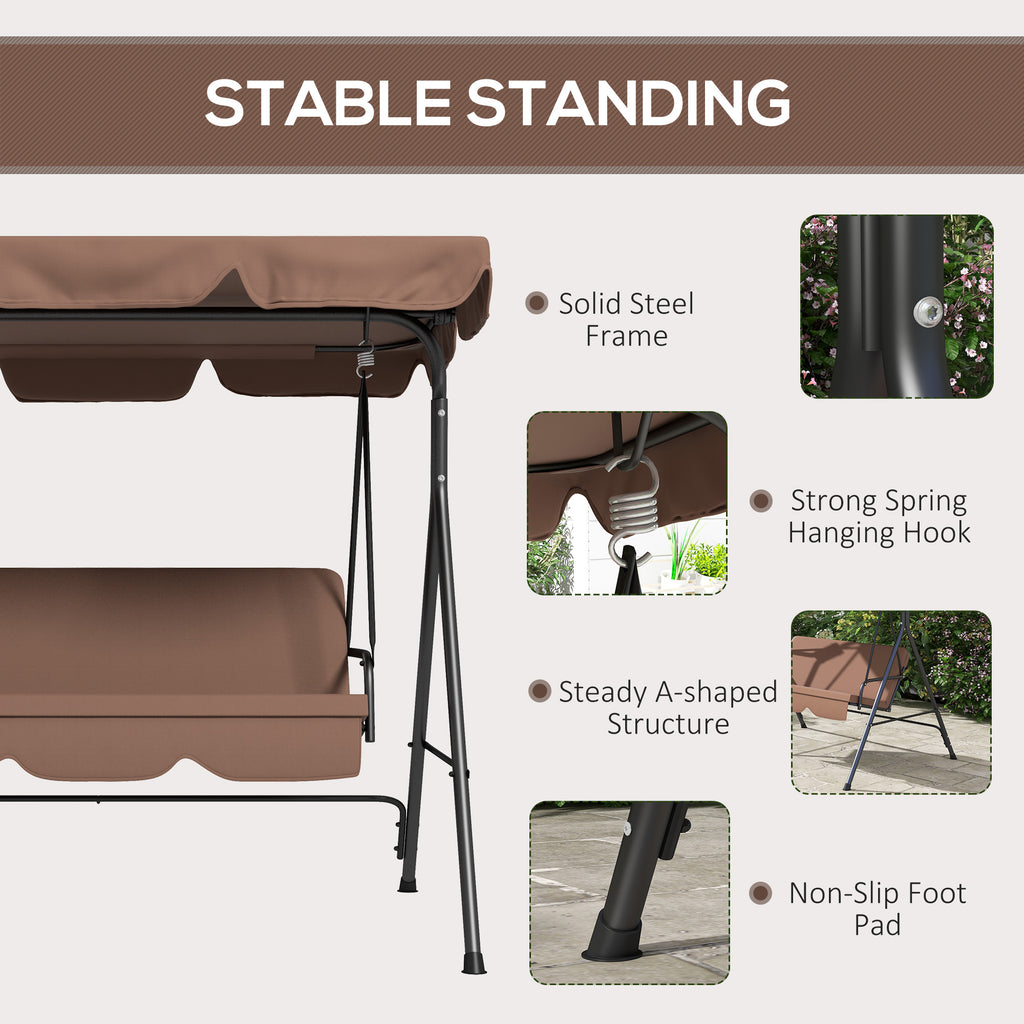 ሶስት መንበር ወጻኢ በረንዳ ስዊንግ ምስ ተስተኻኸሊ ካኖፒ፣ ንጸላም ወይ ማዕረ ቦታ ዝኸውን ንኣትክልቲ፣ ንገንደላ፣ ንድሕሪ ቤት፣ ቀይሕ