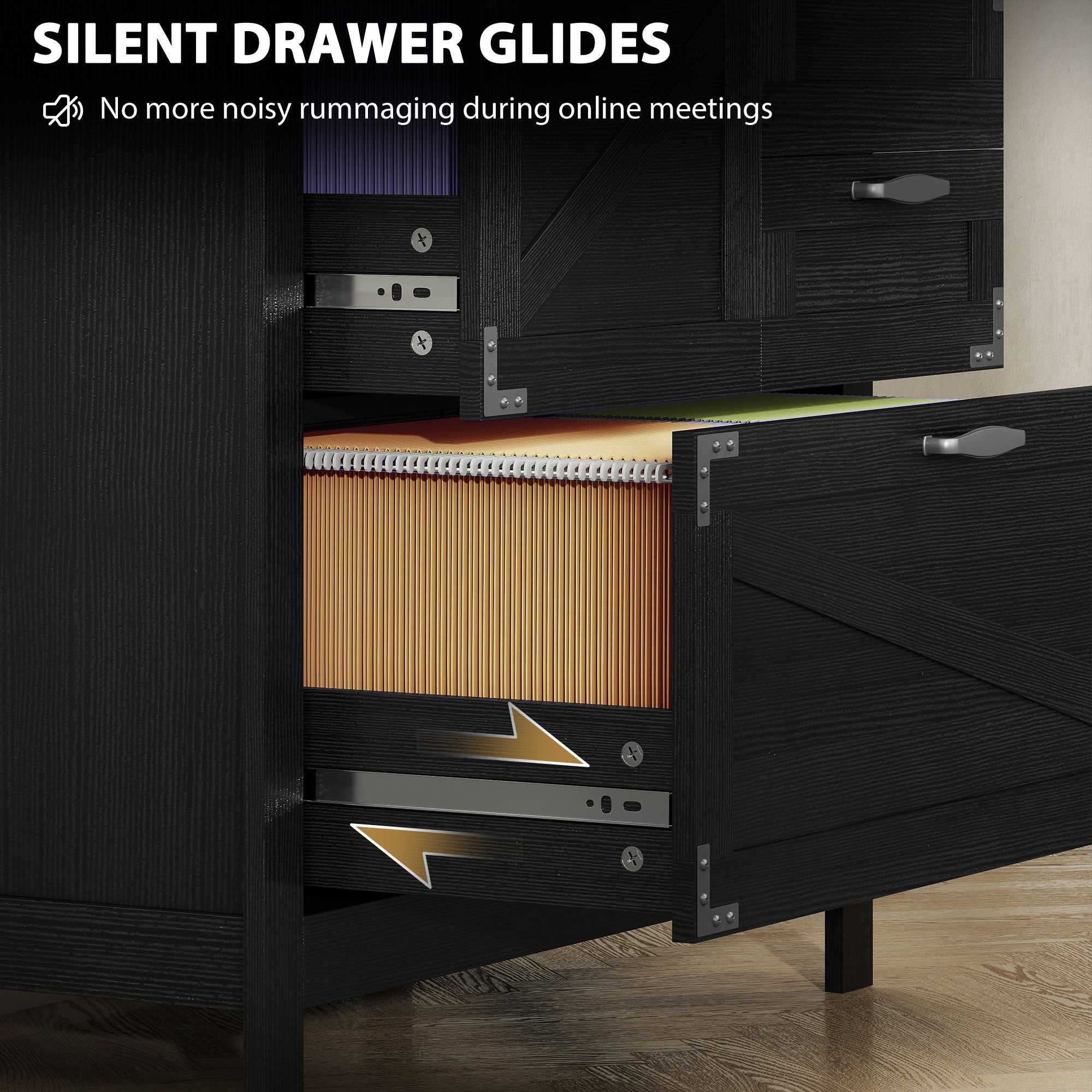 Lateral Filing Cabinet, Farmhouse File Cabinet with 4 Drawers, Fit Letter/A4/Legal Hanging Files, Black Wood Grain