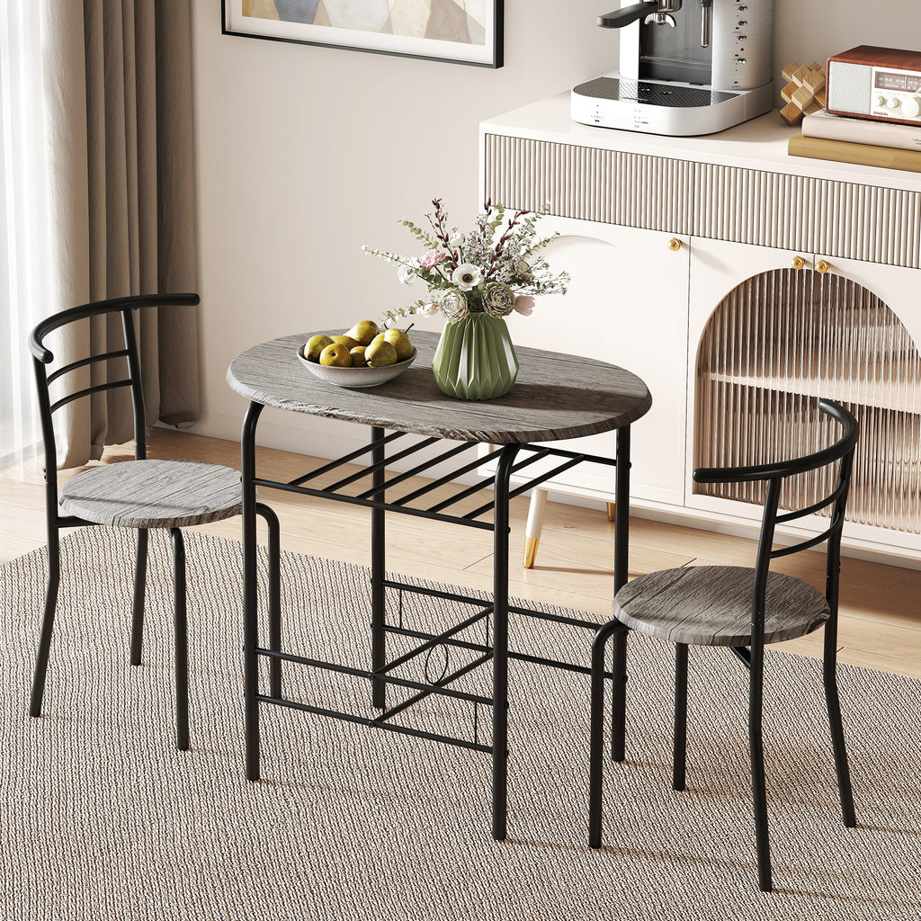 Dining Table Set of 3, 31.5" Kitchen Table and Chairs Set for 2 with Shelf, for Small Space, Dining Room, Living Room