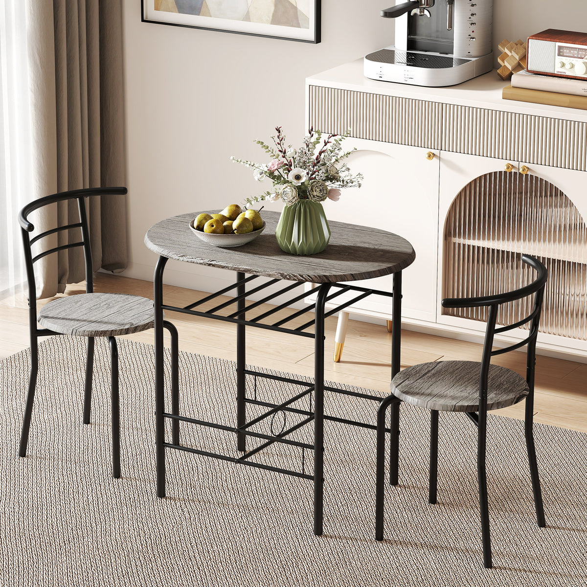 Dining Table Set of 3, 31.5" Kitchen Table and Chairs Set for 2 with Shelf, for Small Space, Dining Room, Living Room