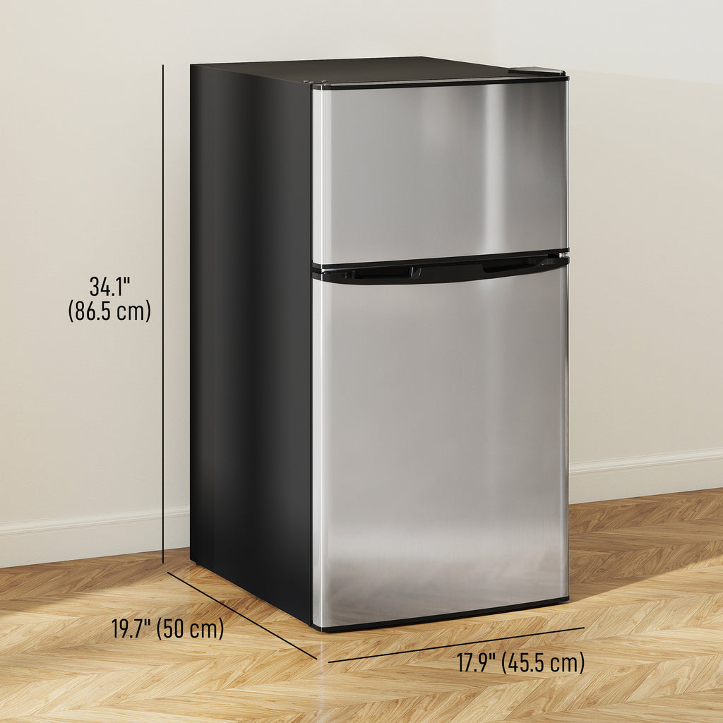 3.2 Cu Ft Compact Refrigerator, Mini Fridge with Freezer, Adjustable Shelves and Reversible Doors for Bedroom, Silver
