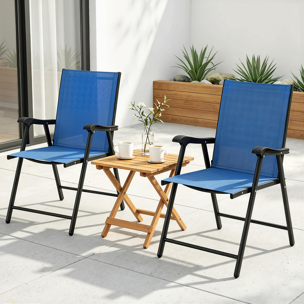 Folding Patio Chairs Set of 4, High Back Outdoor Dining Chairs with Breathable Mesh Seat for Lawn, Deck, Blue