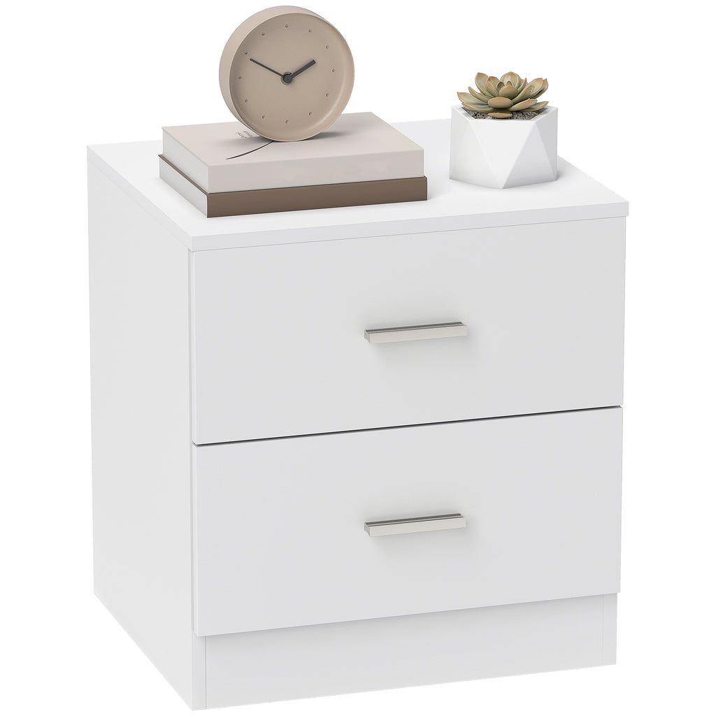 Bedside Table with 2 Drawers, Modern Nightstand for Bedroom, White