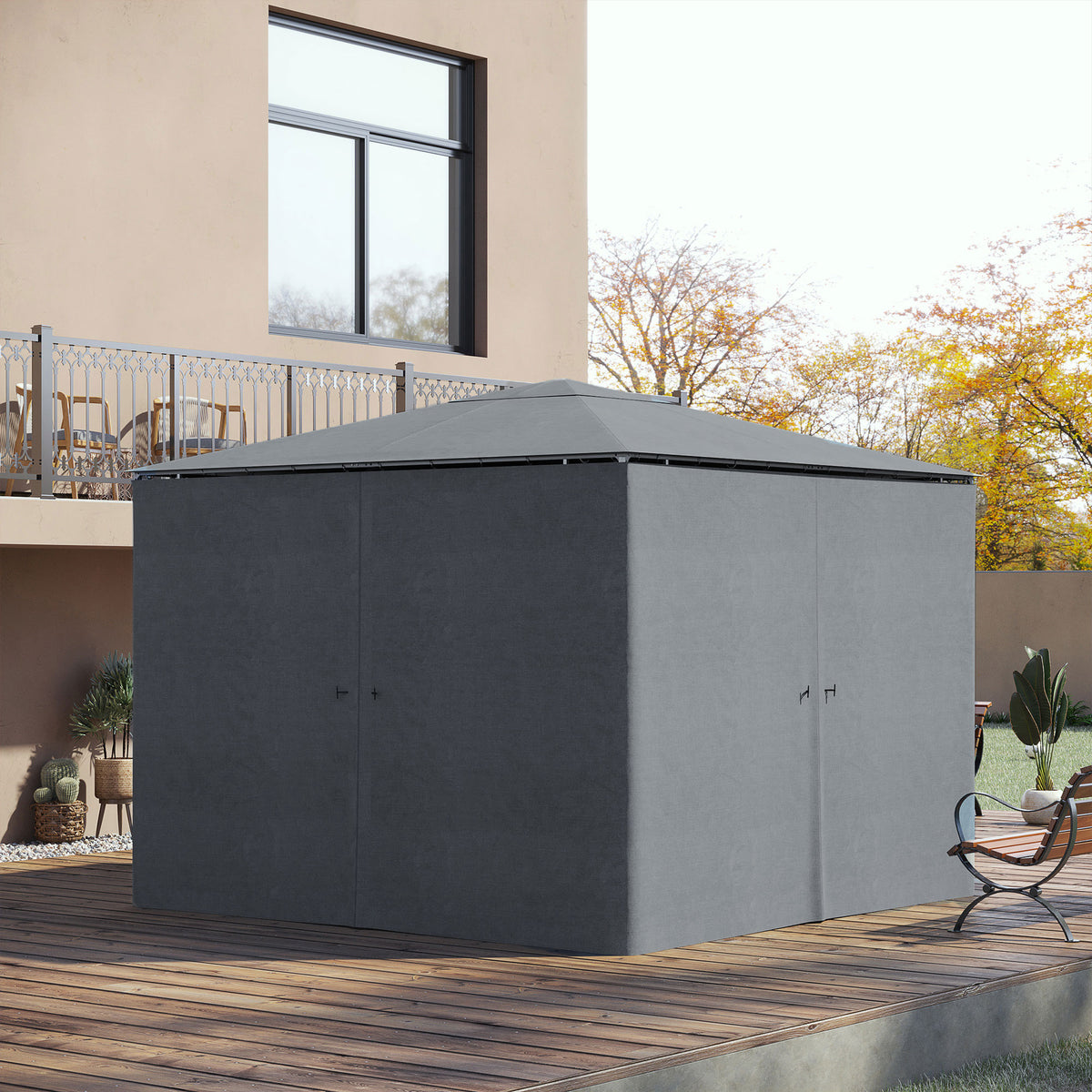 Gazebo Curtains, 10' x 10' Universal Replacement Privacy Curtain, 4-Panels Sidewall with Hooks/C-Rings, Slate Grey