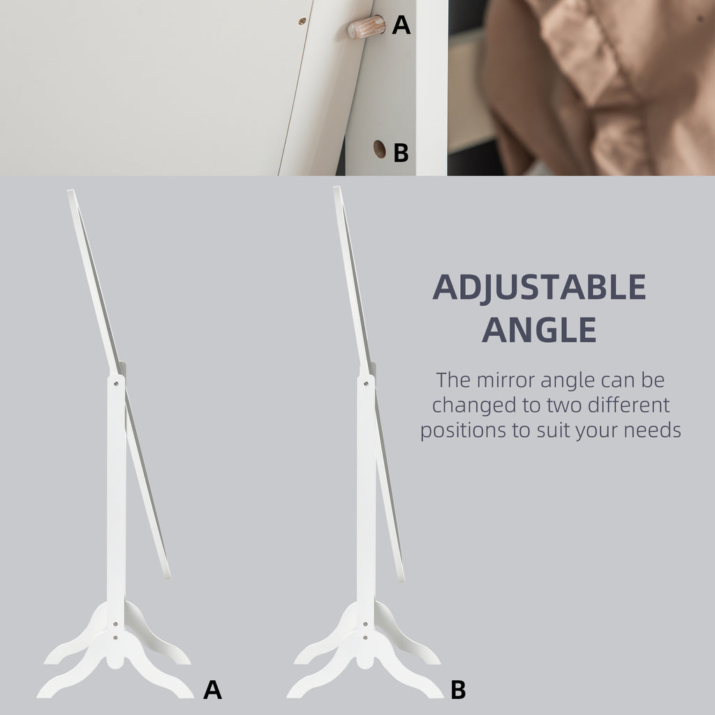 Floor Standing Mirror Full Length Mirror with Adjustable Angle Oval Frame for Dressing Room Bedroom Living Room White