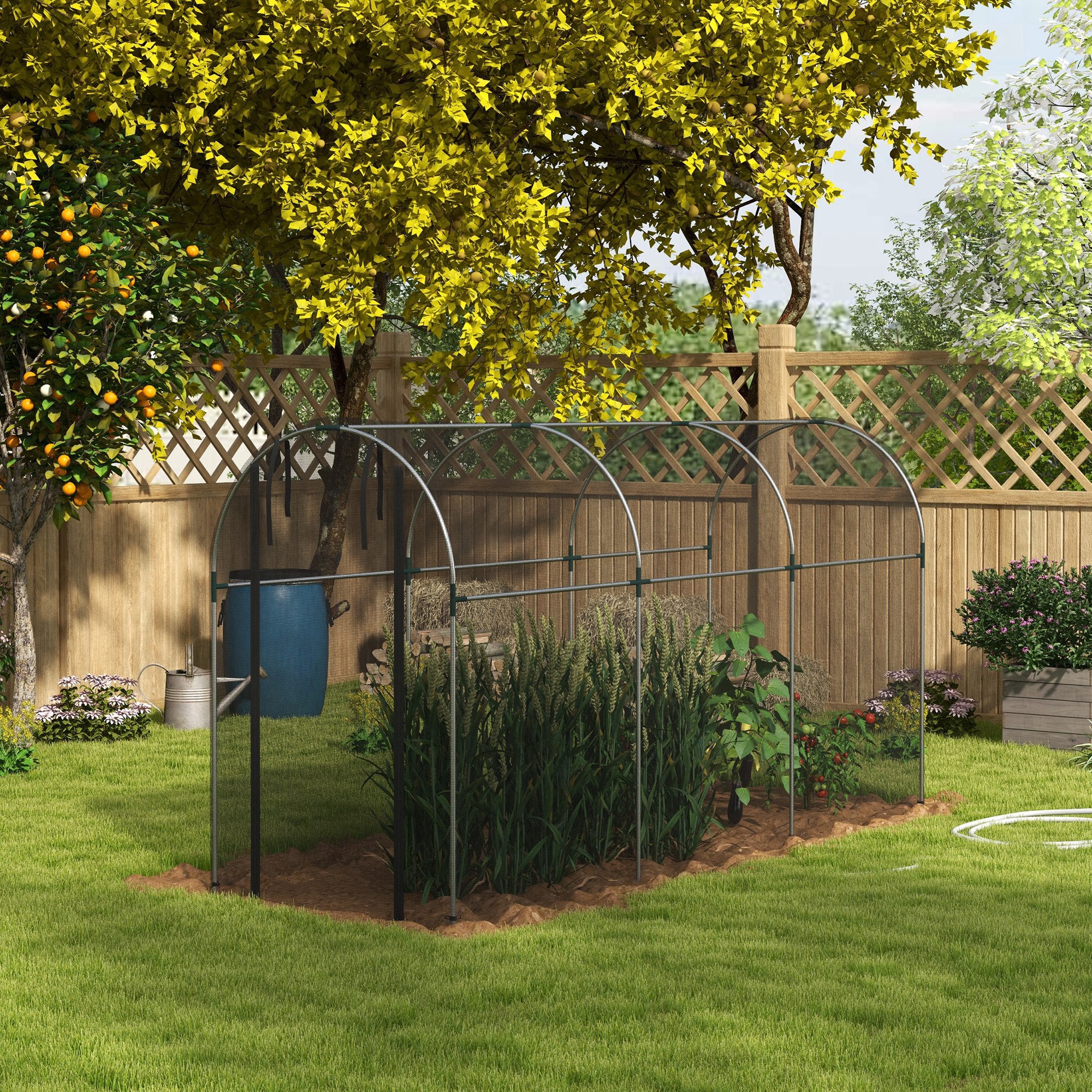 Galvanized Steel Crop Cage, Plant Protection Tent with Zippered Door, 4' x 4', Green