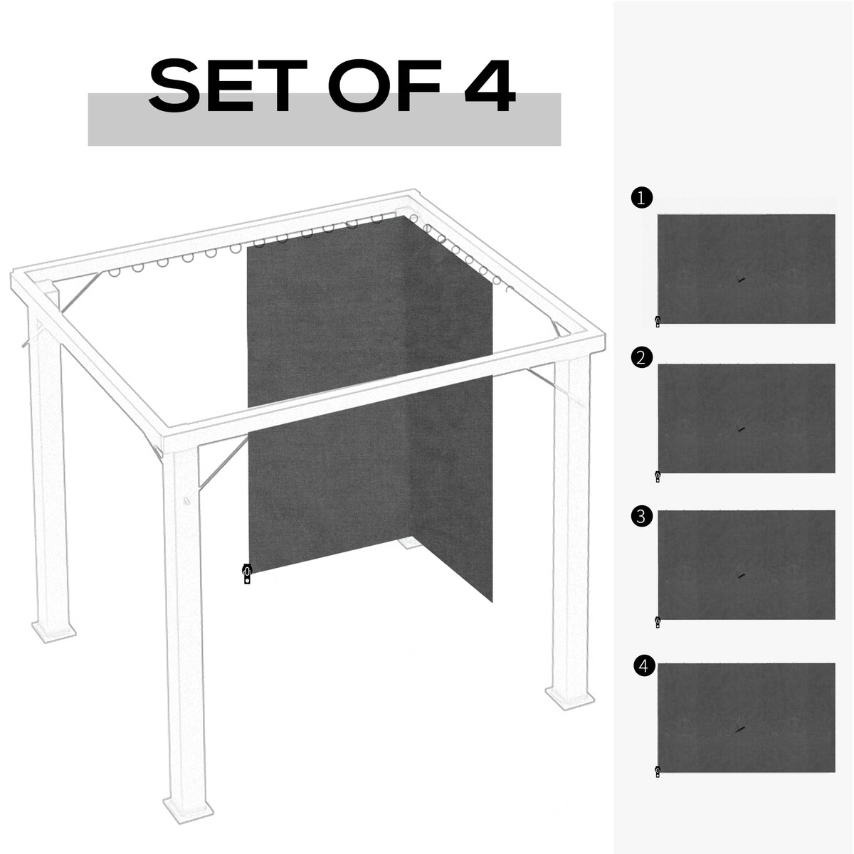 Gazebo Curtains, 10' x 12' Universal Replacement Privacy Curtain, 4-Panels Sidewall with Hooks/C-Rings, Brown