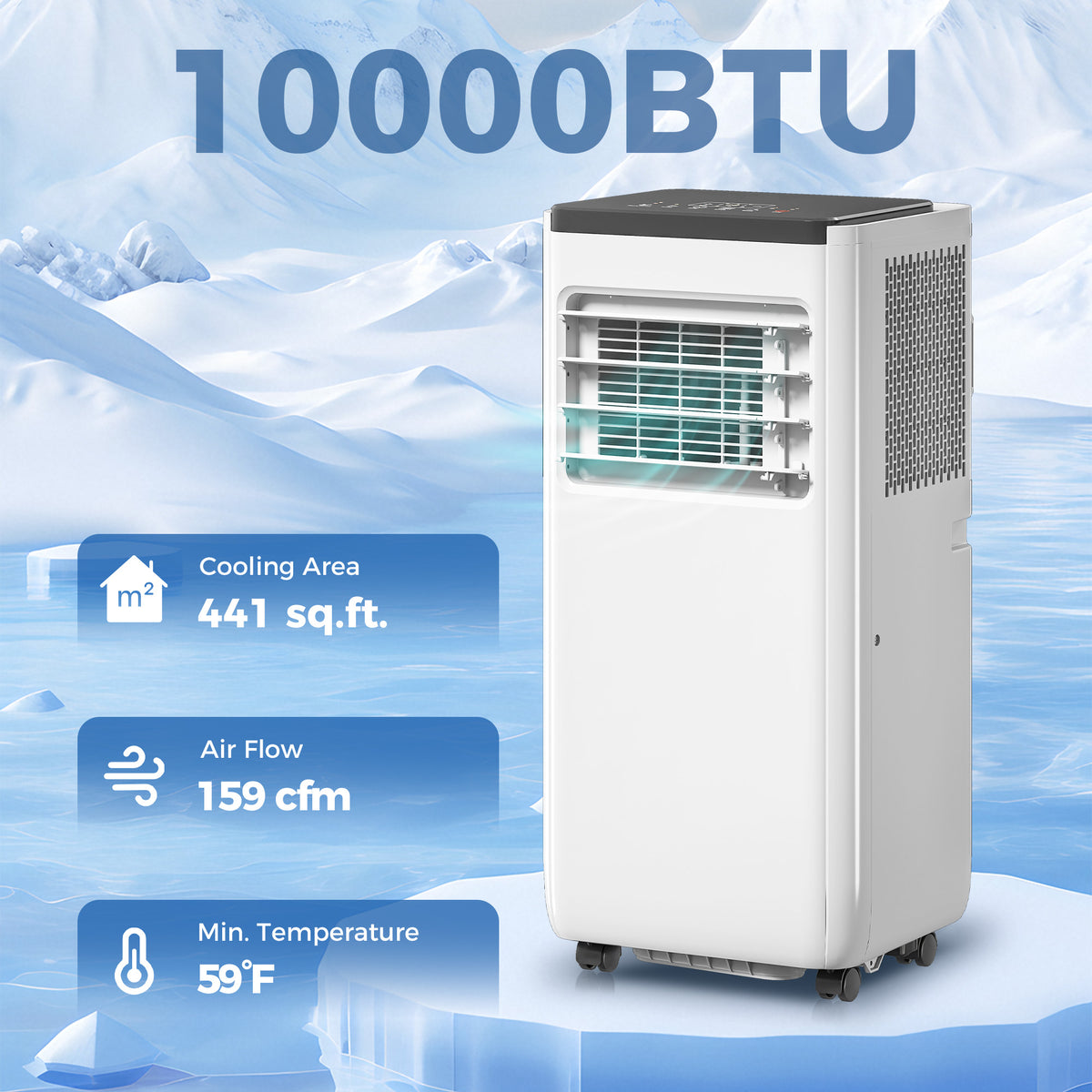 8000 BTU ተንቀሳቓሲ 4-ኣብ-ሓደ ኣየር ኮንዲሽነር ብምሑር፣ ደርቂ ኣየር፣ ፋን፣ ድቃስ፣ ዋይፋይ ድምጺ ርሑቕ ቁጽጽር፣ ጻዕዳ