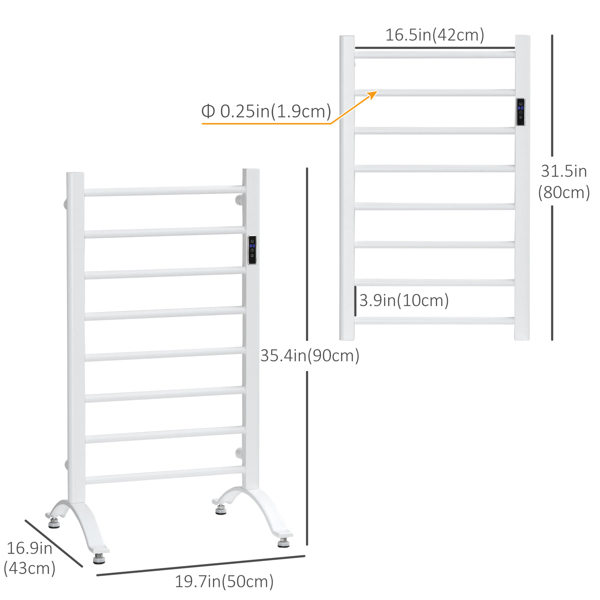 8-Bar Heated Towel Warmer Rack with Built-in Timer and LED Indicators, Wall Mounted & Free Standing Carbon Steel Electric Towel Bar with Adjustable Temperature, White