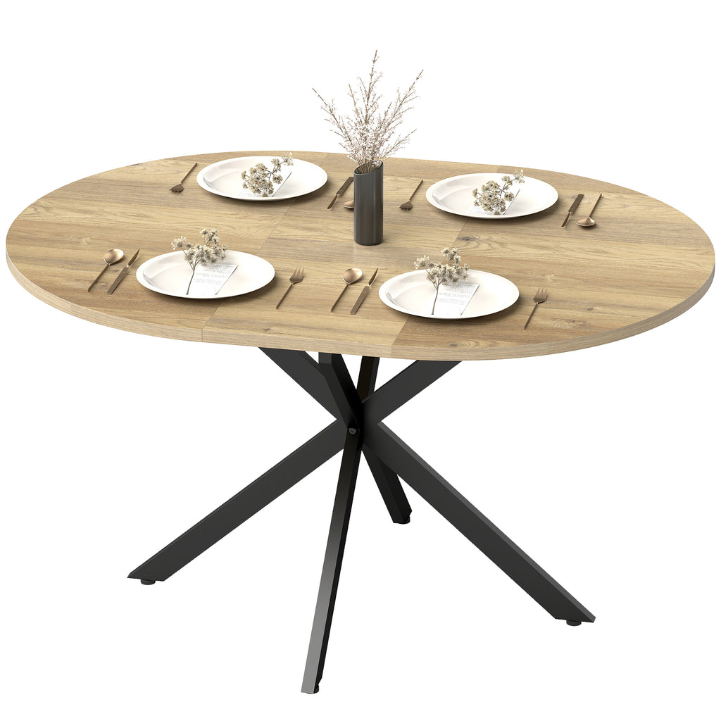 39.5"-53" Extendable Dining Table for 4-6, Industrial Kitchen Table with Butterfly Leaf and X-Shape Base, Natural Wood