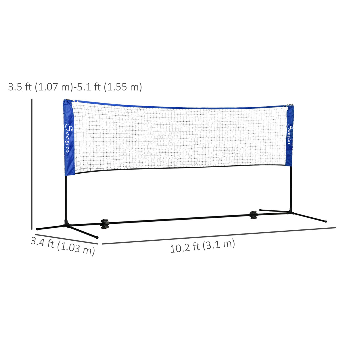 Soozier 10ft Badminton Net, Height Adjustable Outdoor Sports Net with Carry Bag, for Tennis, Pickleball and Volleyball, Yellow
