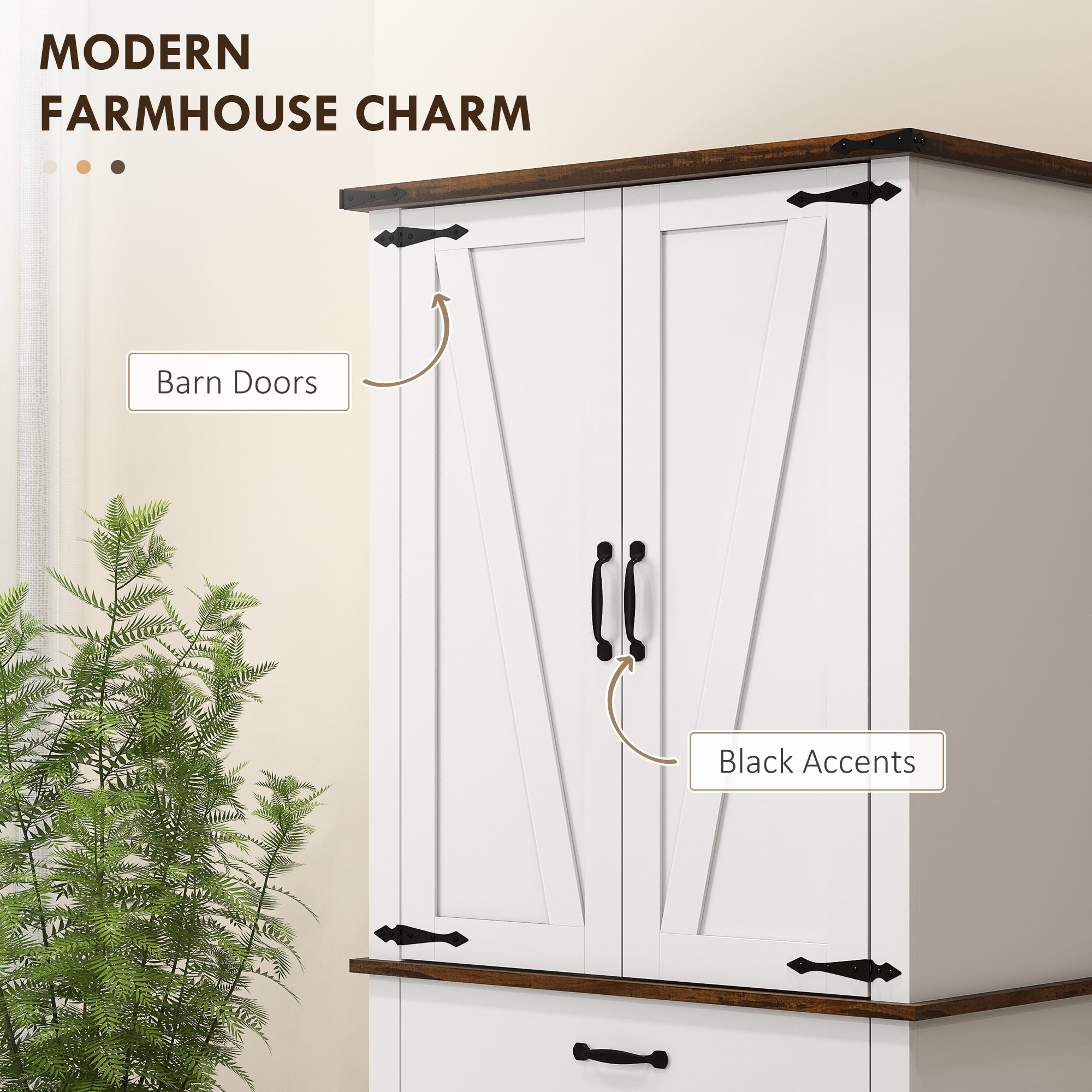 71" Tall Kitchen Cabinet, Farmhouse Pantry Cabinet with Barn Doors, Drawer and Adjustable Shelves, White