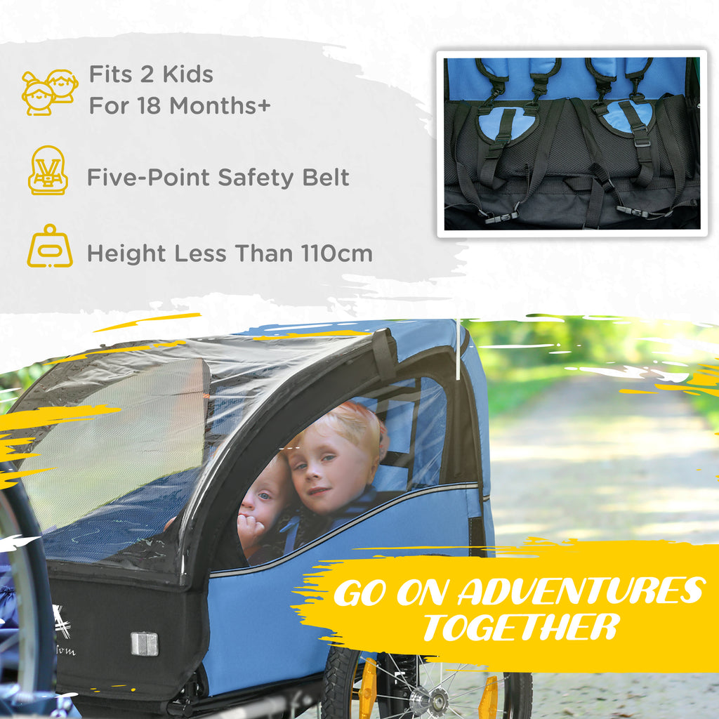 Aosom 2 Seat Bike Trailer for Kids, Baby Stroller with Storage Bag, 5 Point Harness, Bicycle Trailer with 20" Wheels, Green
