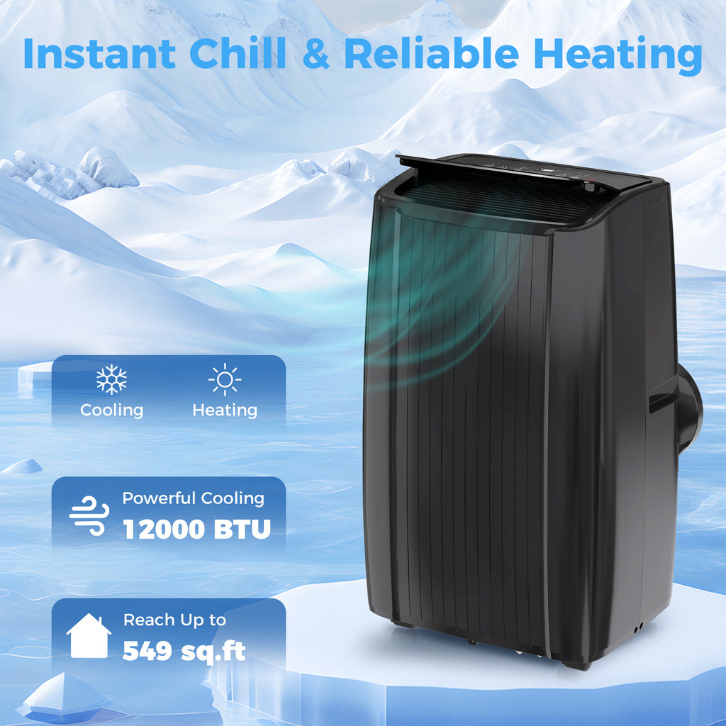 14,000 BTU 5-ኣብ-ሓደ ተንቀሳቓሲ ኣየር ኮንዲሽነር ምስ መስሓል፣ ሙቐት፣ ደርቂ ኣየር፣ ፋን፣ ድቃስ፣ ዋይፋይ ድምጻዊ ቁጽጽር፣ ጸሊም
