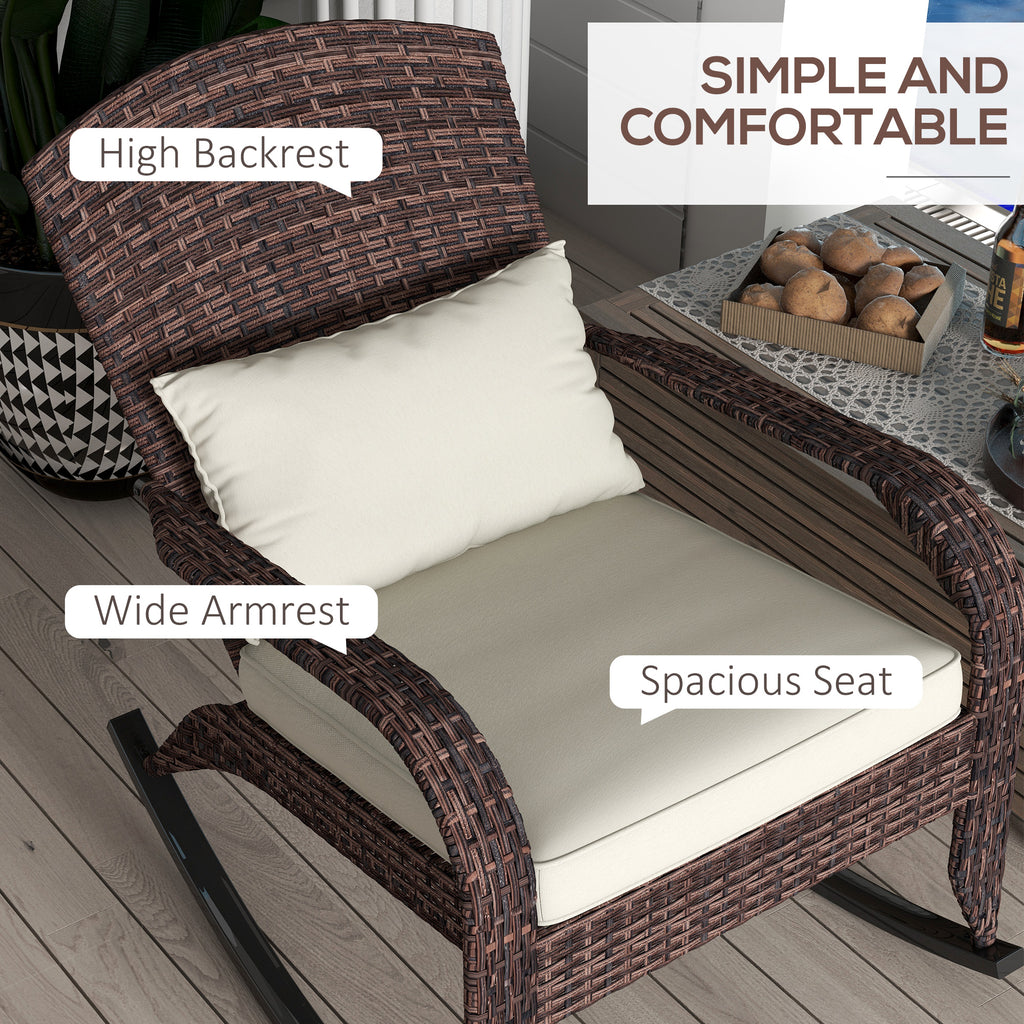Adirondack Chair, Outdoor Wicker Rocking Chair with High Back, Seat Cushion and Pillow for Porch, Balcony, Cream White