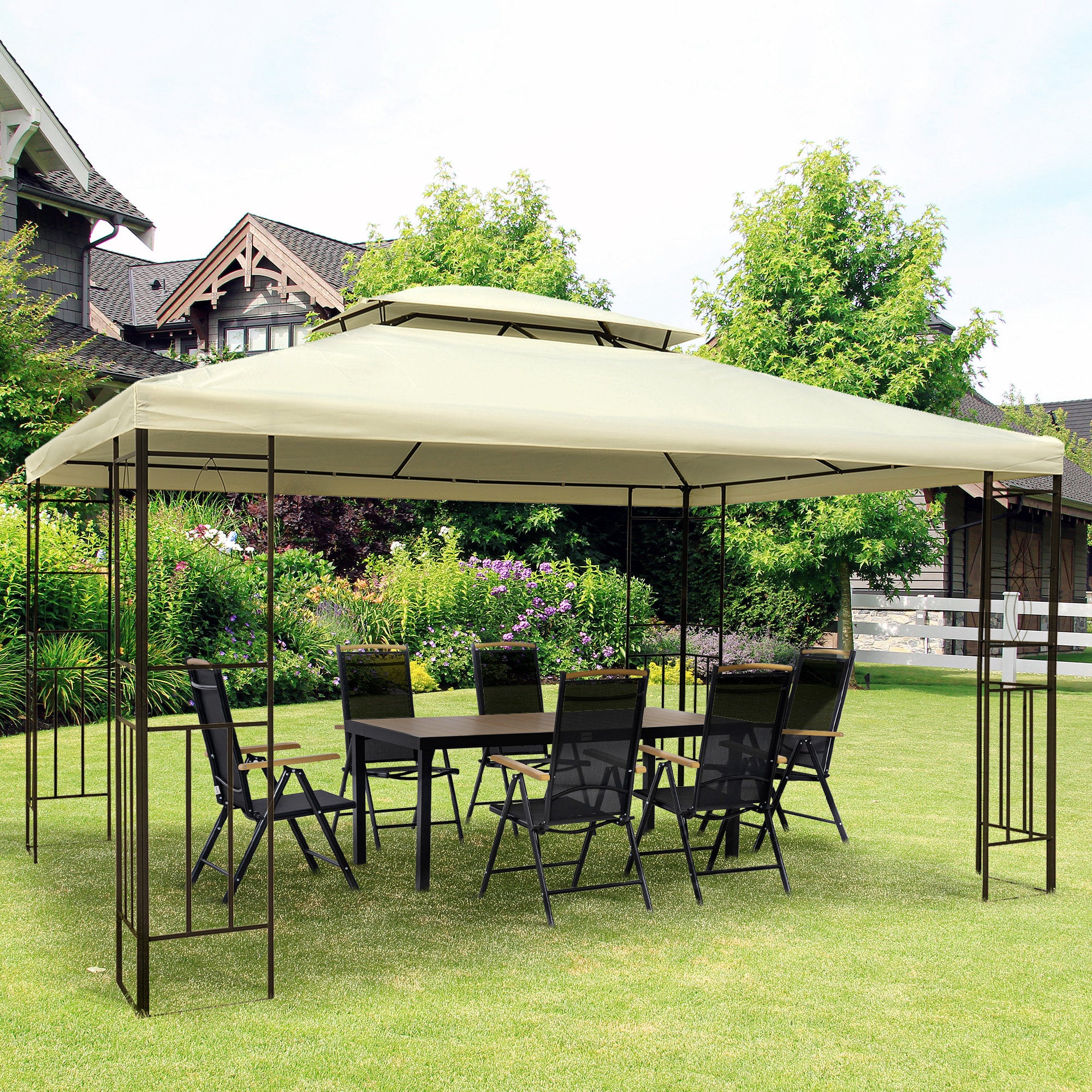 10x13ft Steel Gazebo Sun Shelter Patio Outdoor Party Event Canopy Vented Roof Cream White