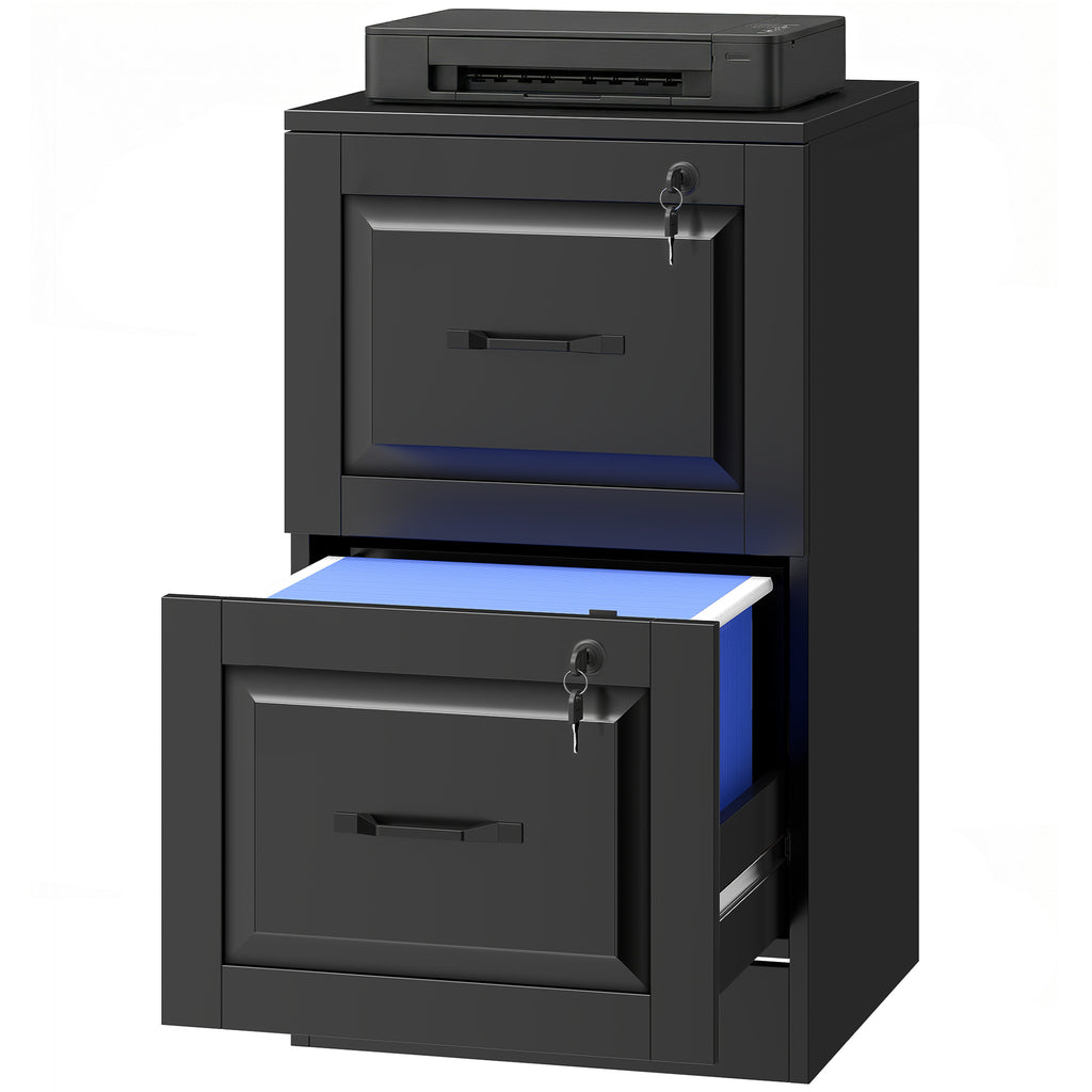 3 Drawer File Cabinet with Lock, Vertical Filing Cabinet with Adjustable Hanging Bars for A4 and Letter Size, Black