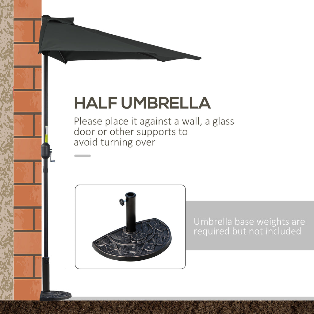 9.8 ጫማ ፍርቂ ጽላል ሴሚ ራውንድ ፓትዮ ፓራሶል ምስ ክራንክ ሃንድል፣ ናይ ላዕሊ ቬንት ንገረባ፣ ባልኮኒ - መሰረት ኣይተሓተተን፣ ሓምላይ