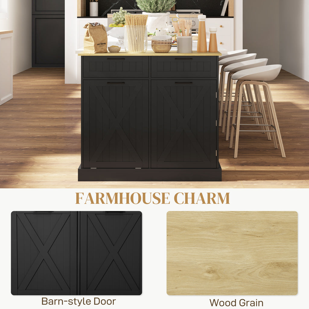 10 Gallon Hidden Garbage Bin Cabinet, Tilt Out Trash Cabinet w/ 2 Drawers, Freestanding Kitchen Island, Black