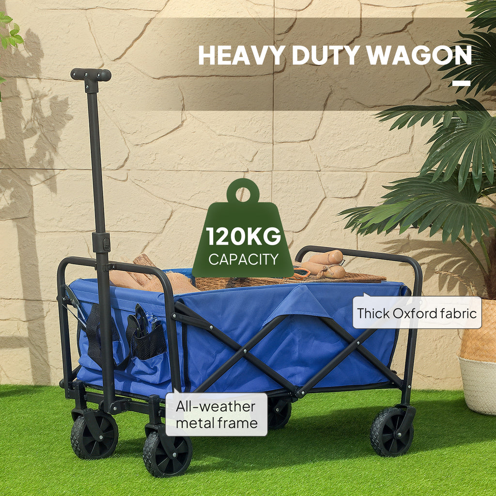 Collapsible Folding Garden Cart, Heavy Duty Lawn Wagon with Universal Wheels and Adjustable Handle, Black