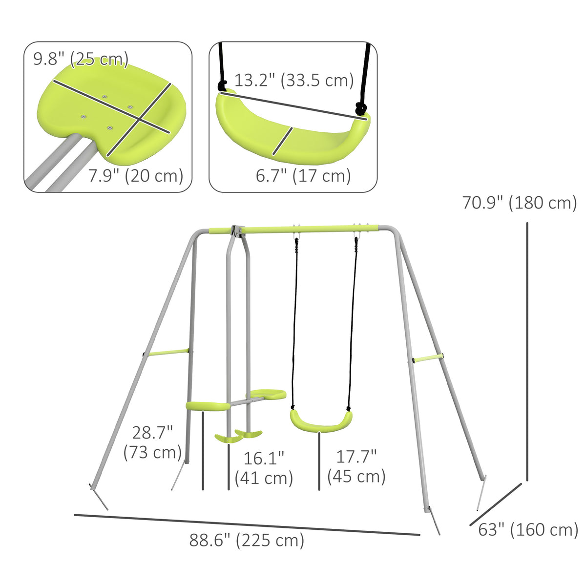 Swing Set for Kids, Heavy Duty A-Frame Metal Swing Frame with Glider, Swing Seat, Ground Stakes for Backyard, Green