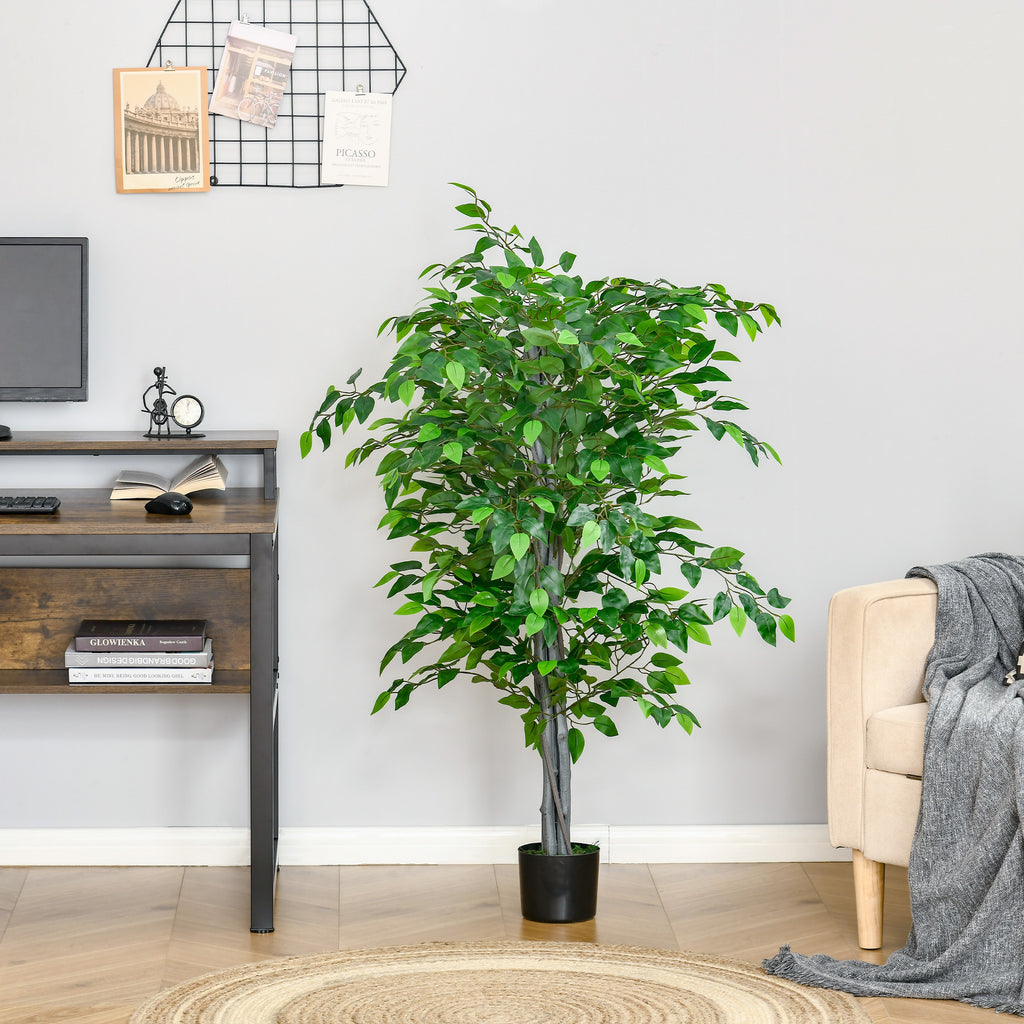 4.5ft Ficus Artificial Plant with Realistic Leaves, Potted Fake Tree for Home Office Indoor Decor, Green