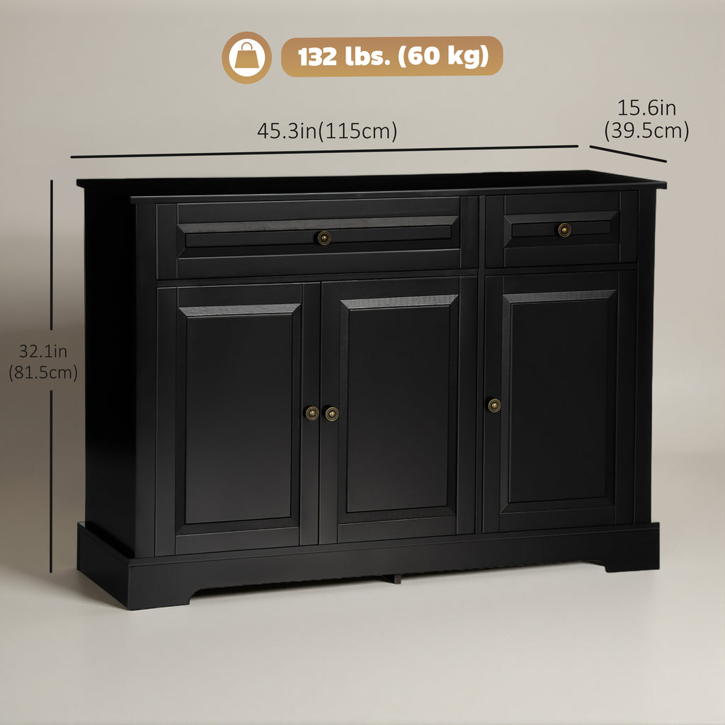 Modern Sideboard Cabinet, Buffet Cabinet with 2 Drawers and Adjustable Shelves, Buffets Tables for Dining Room, Black