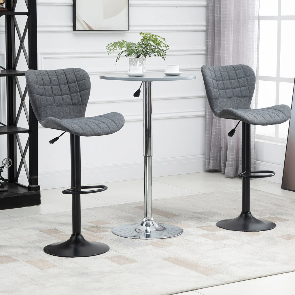 Bar Stools Set of 2, Adjustable Height Swivel Bar Chairs, Linen-feel Fabric Upholstered Kitchen Counter Stools with Wide Seat, Back and Footrest, Grey