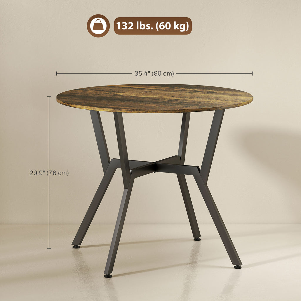 35" Round Dining Table, Modern Dining Room Table with Steel Frame, Space Saving Small Kitchen Table, Rustic Brown