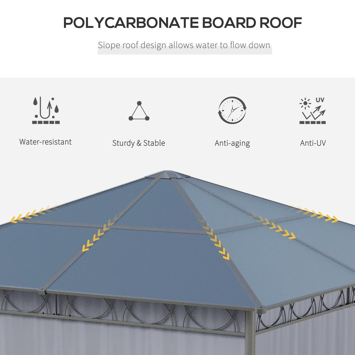 10' x 10' Polycarbonate Hardtop Gazebo Canopy, Outdoor Patio Gazebo with Aluminum Frame & Curtains, Dark Grey