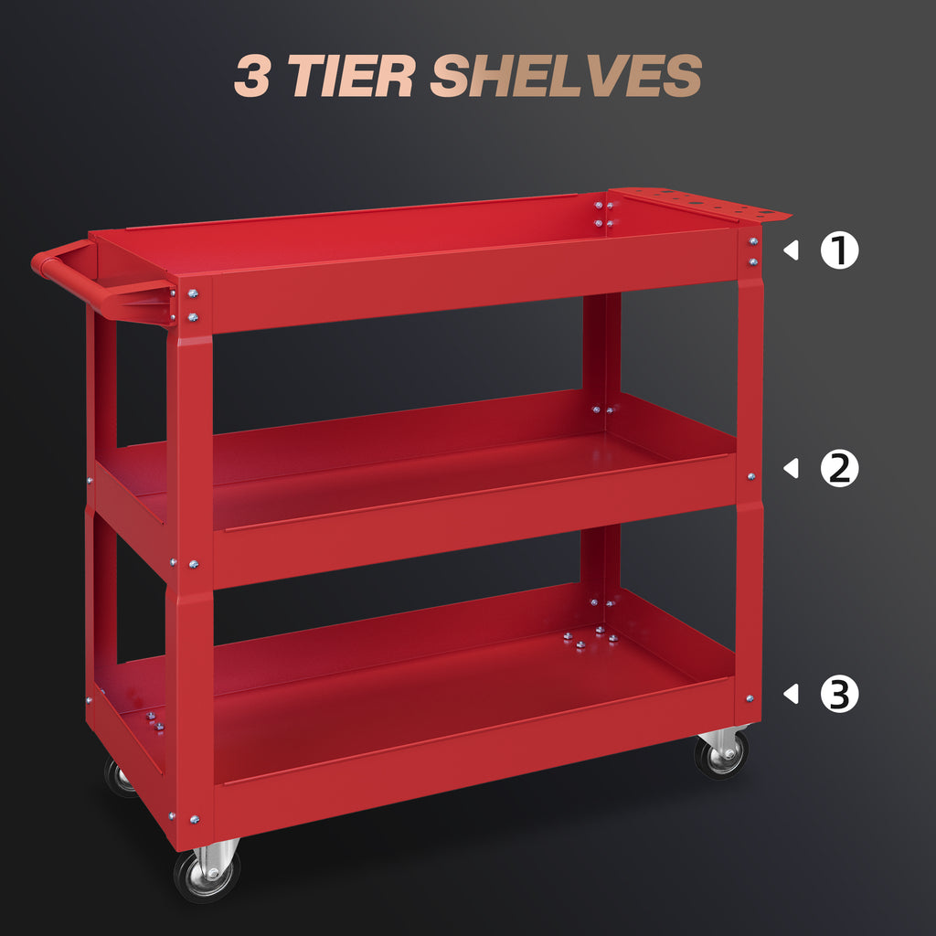 3 Tier Rolling Tool Cart with Wheels, 330 LBS Capacity Heavy Duty Utility Cart, Mobile Service Cart for Garage, Black