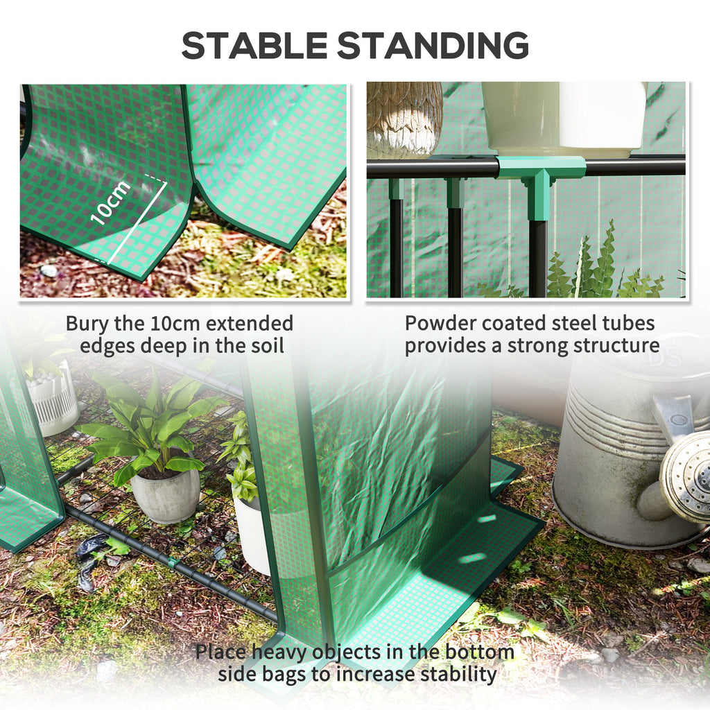 Lean-to Greenhouse with 3 Tier Shelves, Mini Greenhouse with 3 Roll-Up Doors for Indoor Outdoor, Green