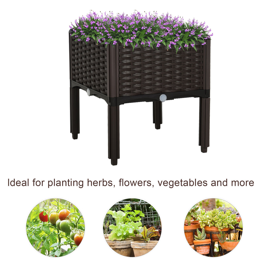 4 Piece Raised Garden Bed PP Raised Flower Bed Vegetable Herb Grow Box Stand Brown