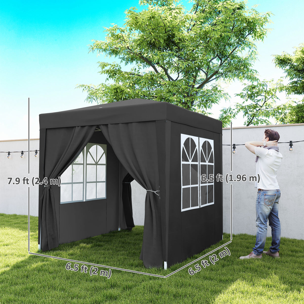 6.6'x6.6' Pop Up Canopy Tent with Sidewalls, Instant Sun Shelter Camping Gazebo with Carry Bag, Grey