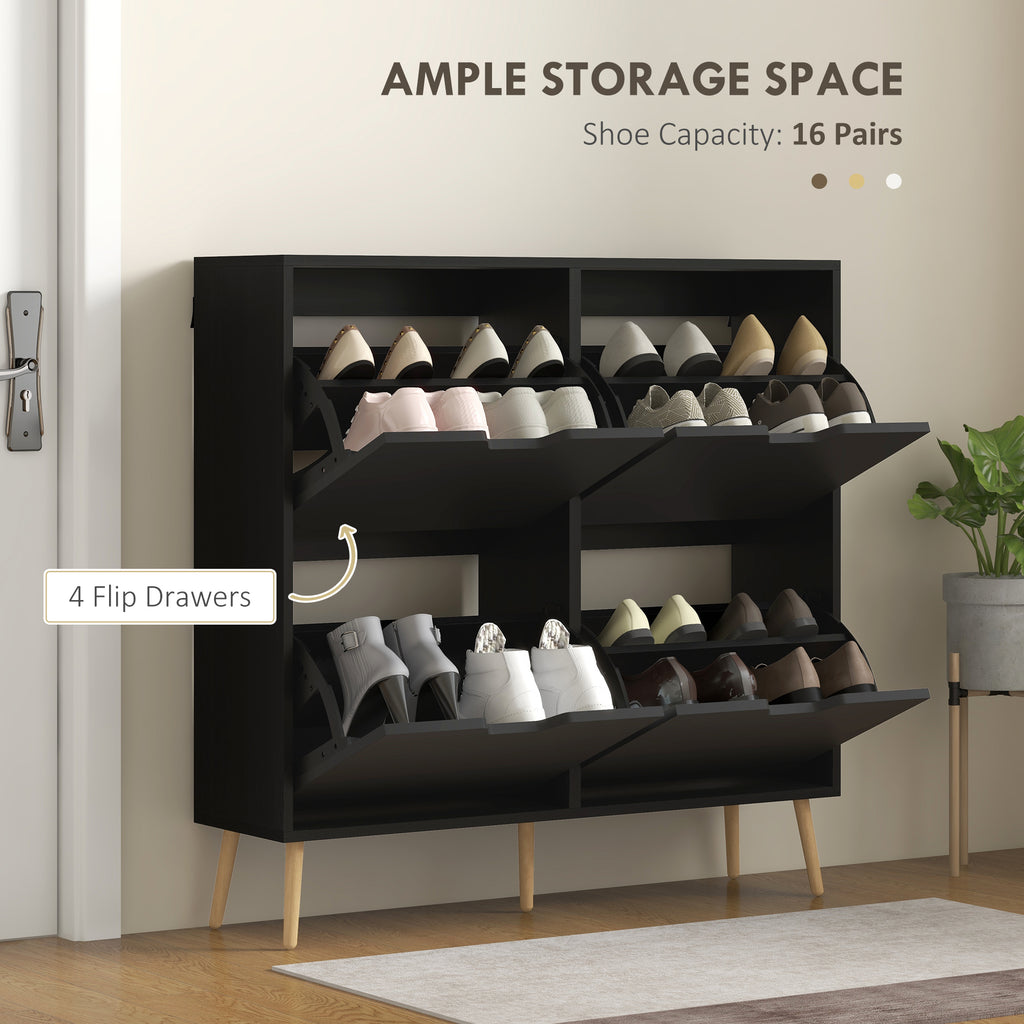 Shoe Storage Cabinet with 4 Flip Drawers and Adjustable Shelf, Shoe Cabinet for 8-16 Pairs of Shoes, White