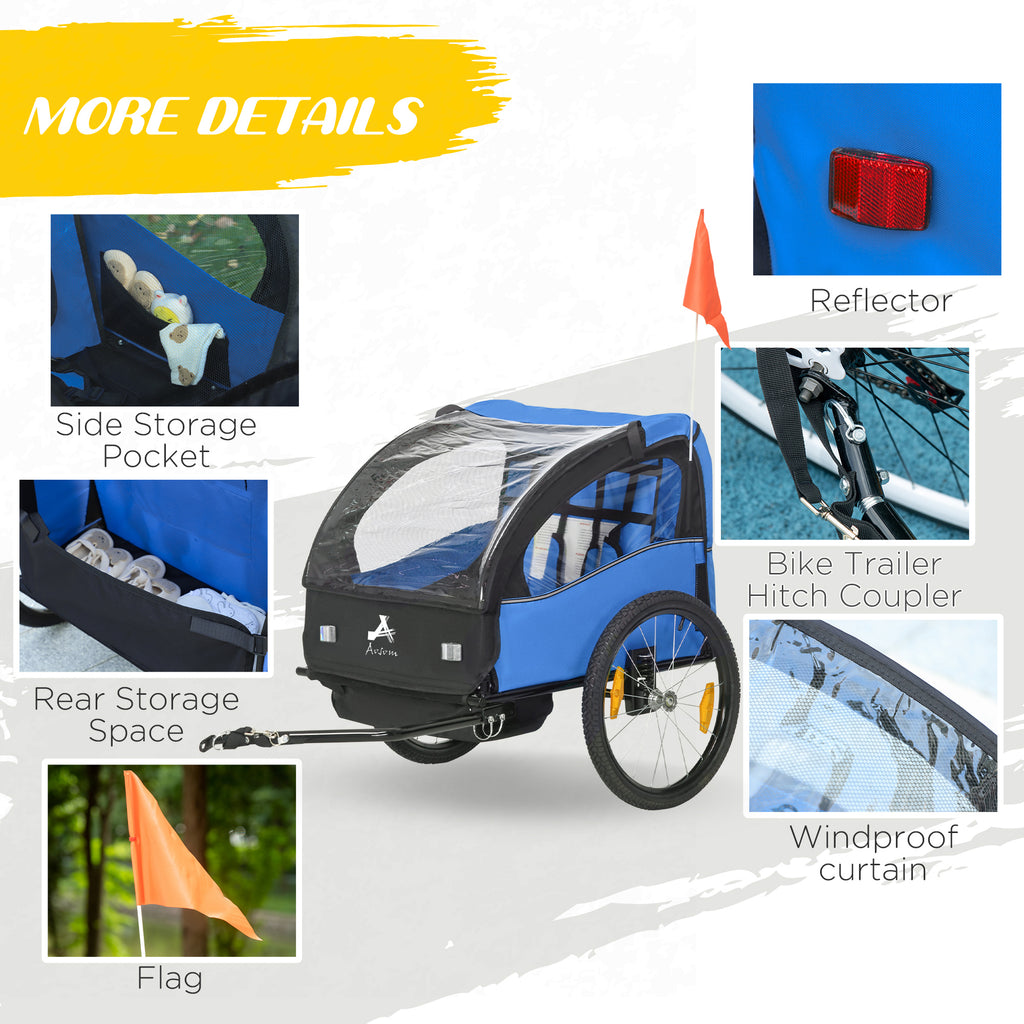 Aosom 2 Seat Bike Trailer for Kids, Baby Stroller with Storage Bag, 5 Point Harness, Bicycle Trailer with 20" Wheels, Green