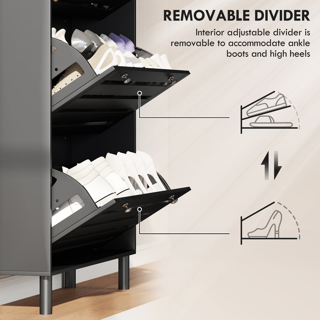Narrow Shoe Storage Cabinet, 3 Flip Drawers, Adjustable Shelves, 18-24 Pairs Capacity, White