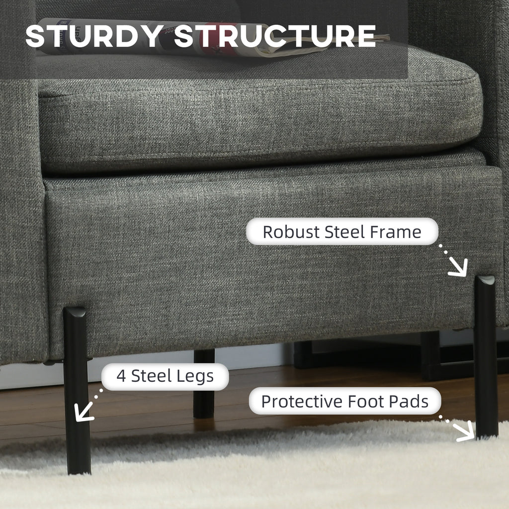 Armchair, Fabric Accent Chair, Modern Living Room Chair with Metal Legs, 2 Side Pockets for Bedroom, Grey