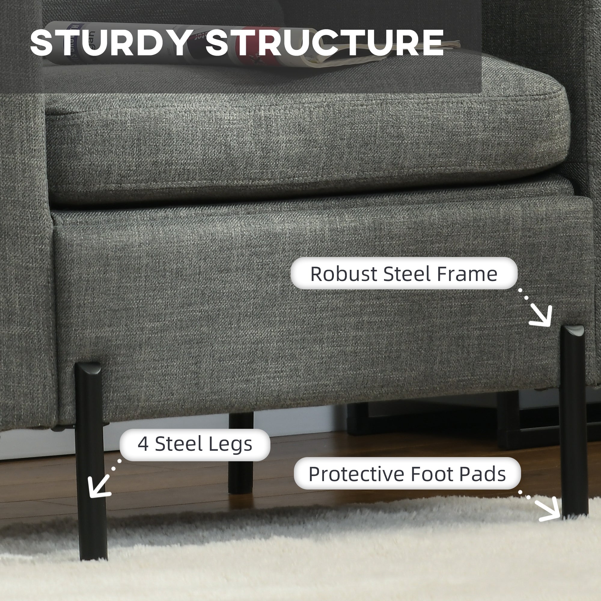 Armchair, Fabric Accent Chair, Modern Living Room Chair with Metal Legs, 2 Side Pockets for Bedroom, Grey