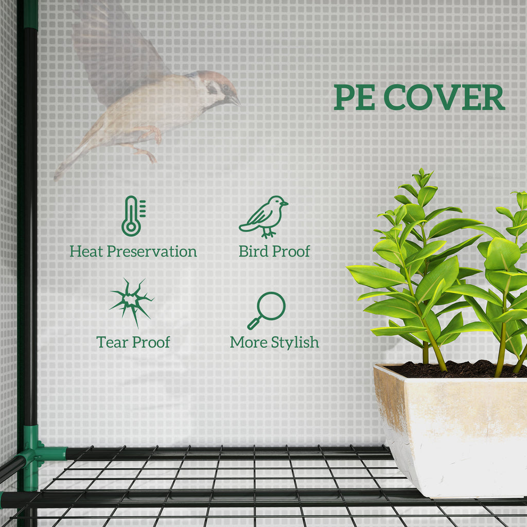 Lean-to Greenhouse with 3 Tier Shelves, Mini Greenhouse with 3 Roll-Up Doors for Indoor Outdoor, Green
