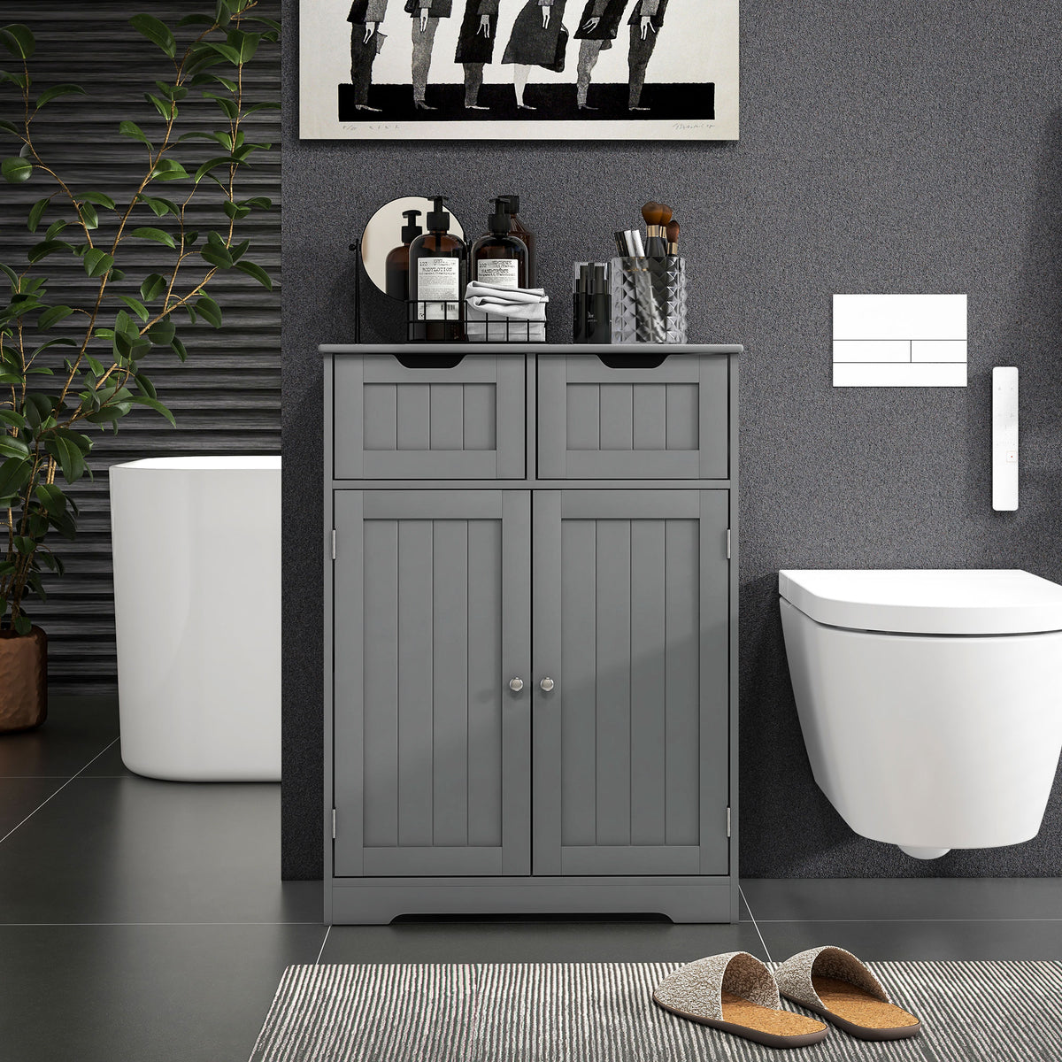 Bathroom Cabinet, Bathroom Storage Cabinet with 2 Drawers, Adjustable Shelf for Living Room, Entryway, White