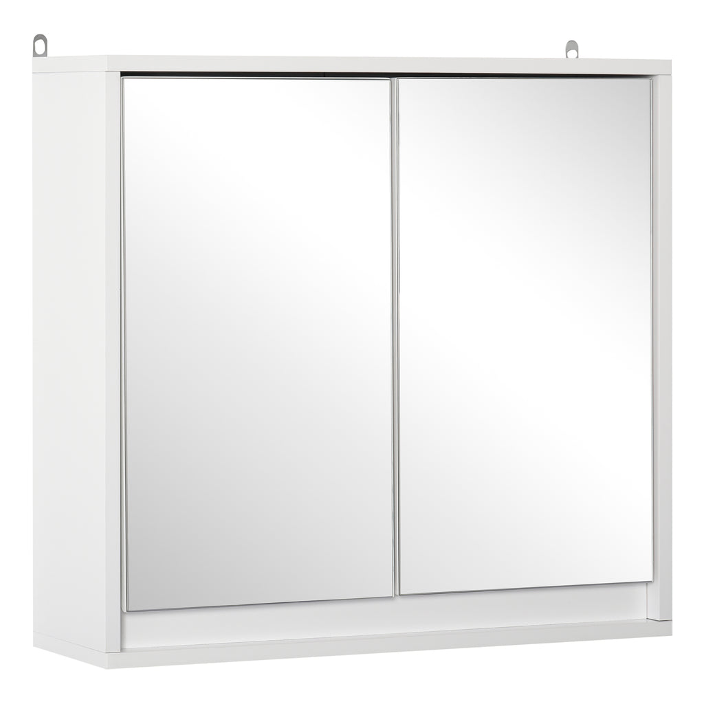 Wall Mounted Bathroom Medicine Cabinet Mirrored Cabinet with Hinged Door 2-Tier Storage Shelves White
