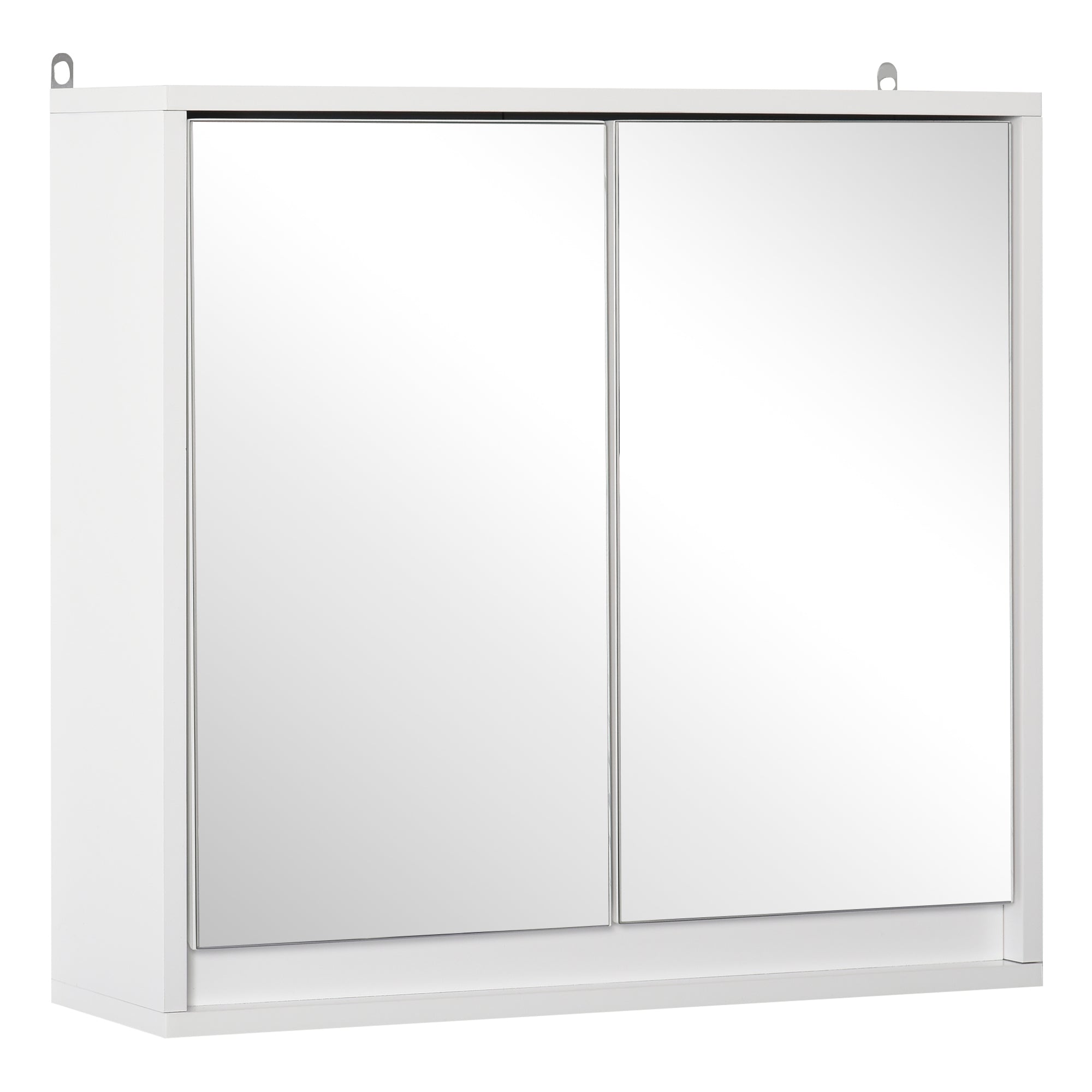 Wall Mounted Bathroom Medicine Cabinet Mirrored Cabinet with Hinged Door 2-Tier Storage Shelves White