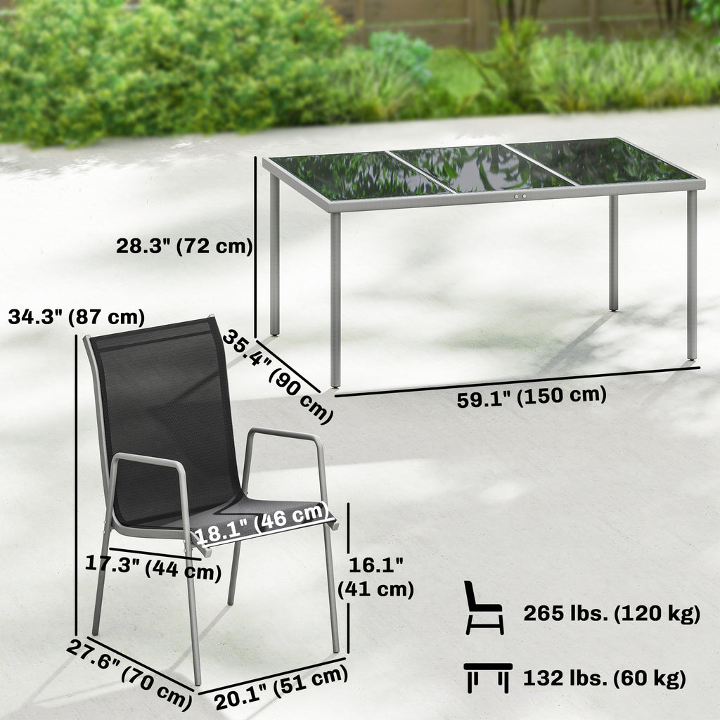 7 Piece Garden Dining Set, Garden Furniture Set with Rectangle Table and 6 Stackable Chairs