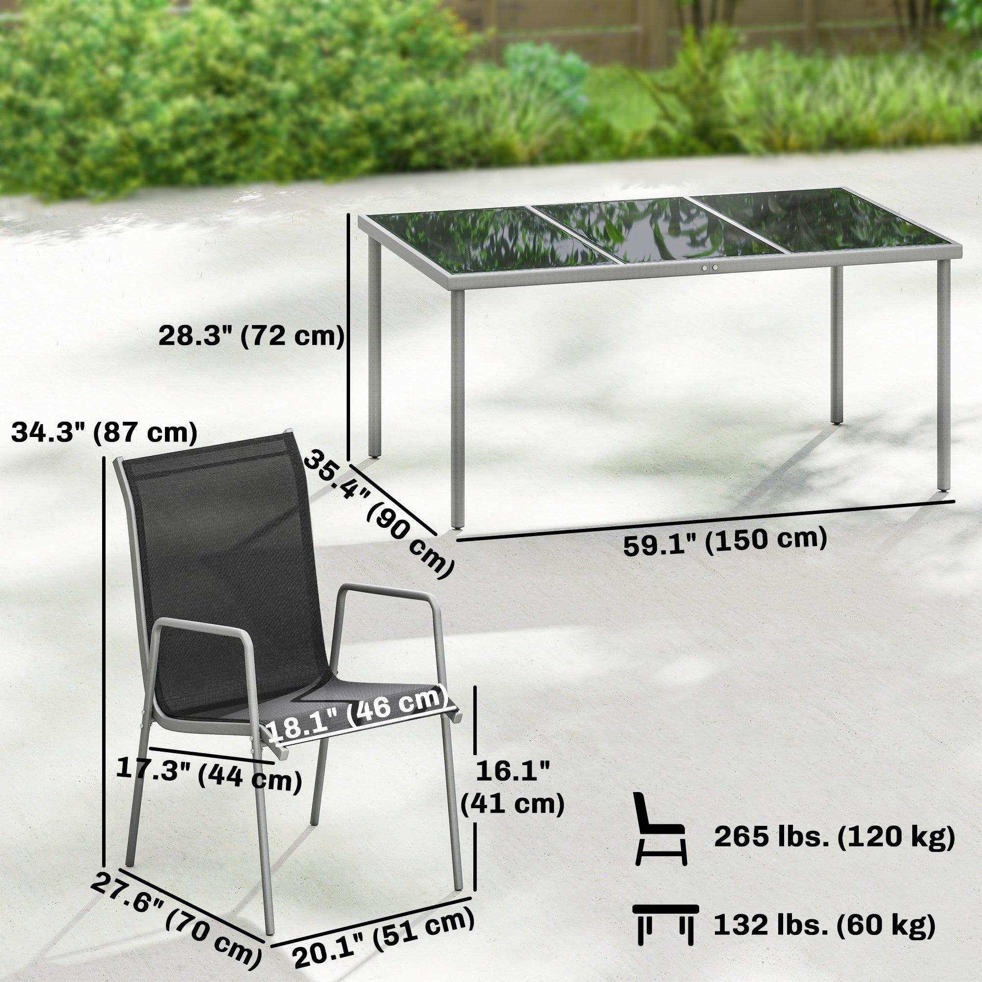 7 Piece Garden Dining Set, Garden Furniture Set with Rectangle Table and 6 Stackable Chairs