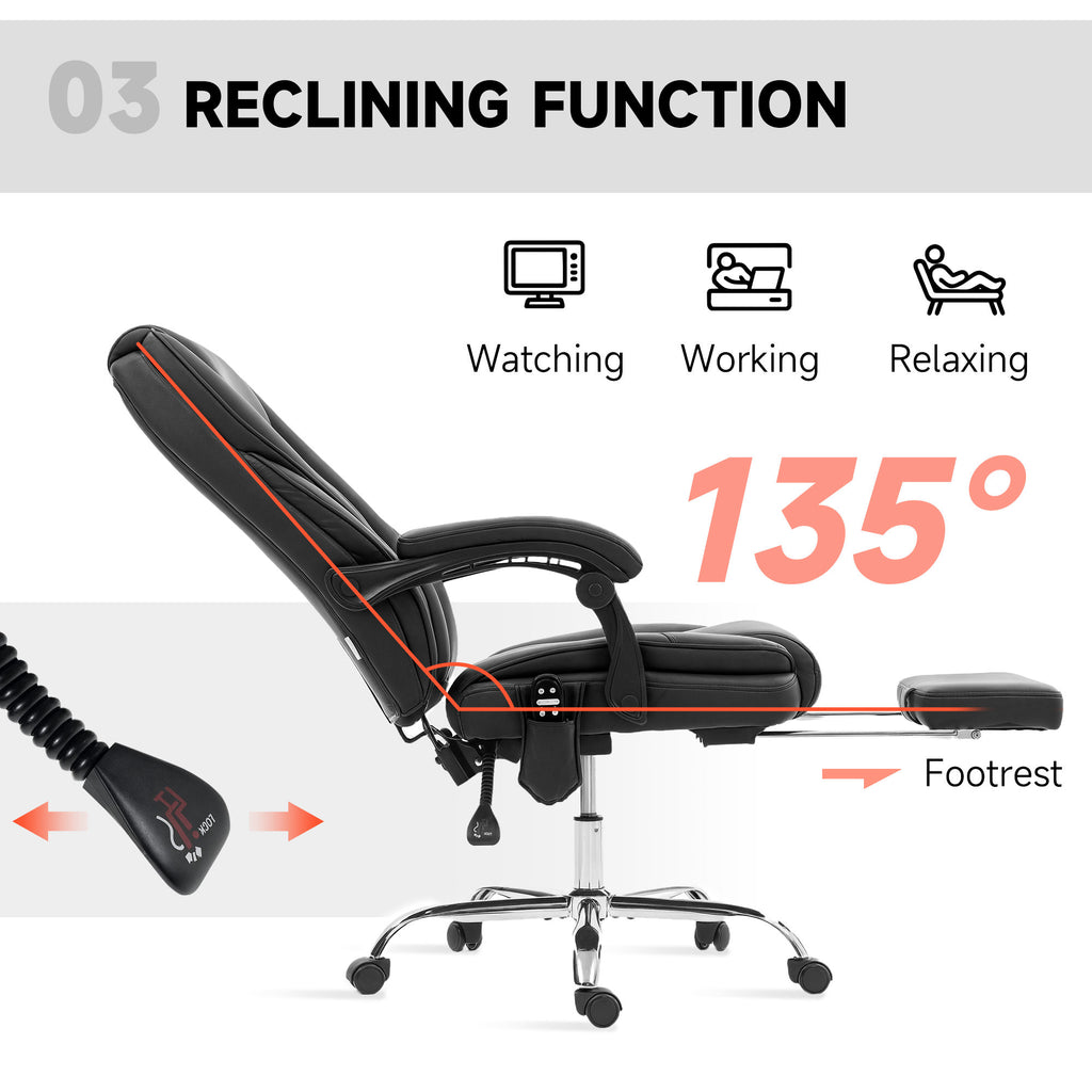Massage Office Chair, Reclining Computer Chair with Adjustable Height and Footrest, Brown
