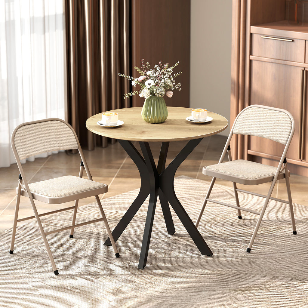 Set of 6 Metal Foldable Chairs, Faux Linen Padded Folding Chairs with Cushion Seat and Open Back for Indoor, Beige