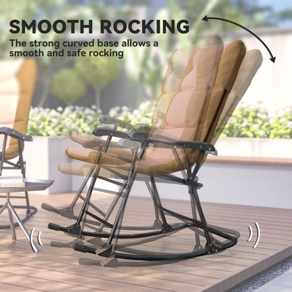 Folding Rocking Chair Set of 2 Padded Rockers with Armrest, Light Grey