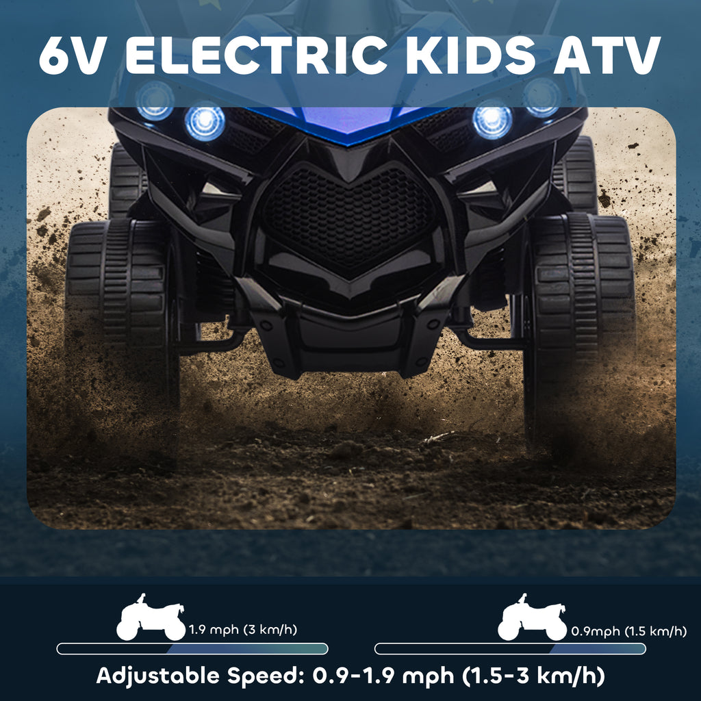 Qaba 6V Kids ATV, 4 Wheeler Electric Ride on Car with Music and LED Headlights, for Ages 37-72 Months Boys and Girls, Blue
